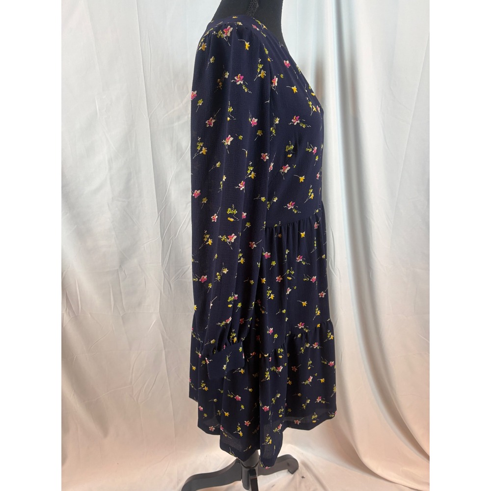 Navy Blue‎ Floral Tiered Mini Dress Long Sleeve V Neck - Picture 11 of 11